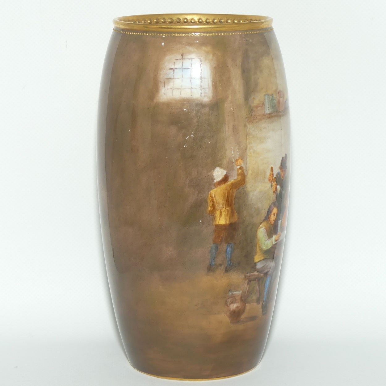 Royal Doulton Tavern scene hand painted cylinder vase |W Nunn|