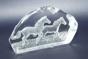 Nybro Sweden Crystal Paperweight | Two Horses