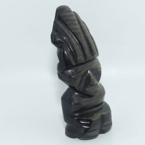 Vintage Aztec | Mexican Golden Sheen Obsidian Carving Figure