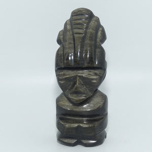 Vintage Aztec | Mexican Golden Sheen Obsidian Carving Figure