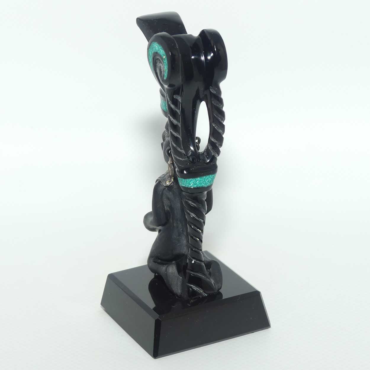 Aztec or Mayan Carving | Black Onyx and Malachite and Silver | figure represents the Month of December