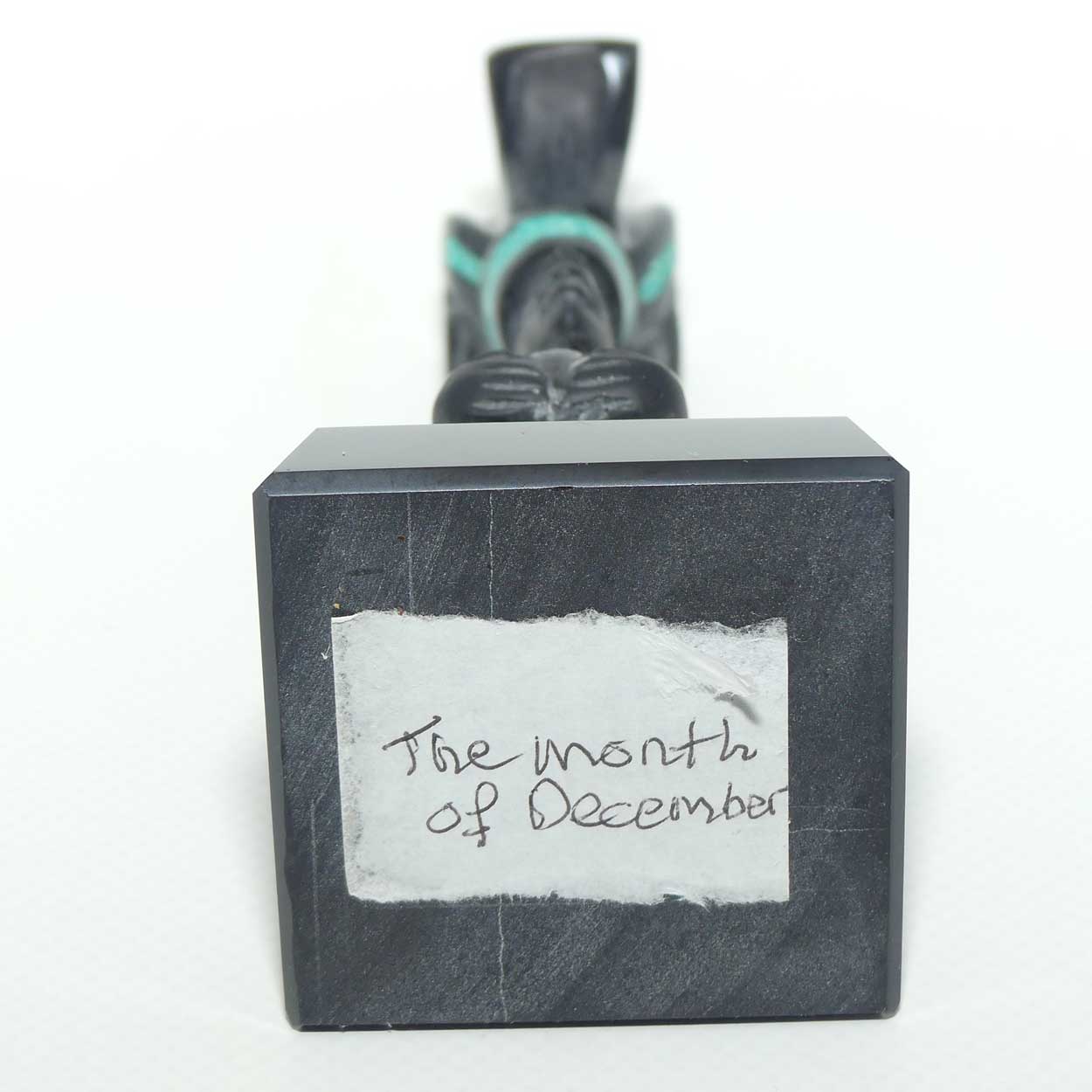 Aztec or Mayan Carving | Black Onyx and Malachite and Silver | figure represents the Month of December