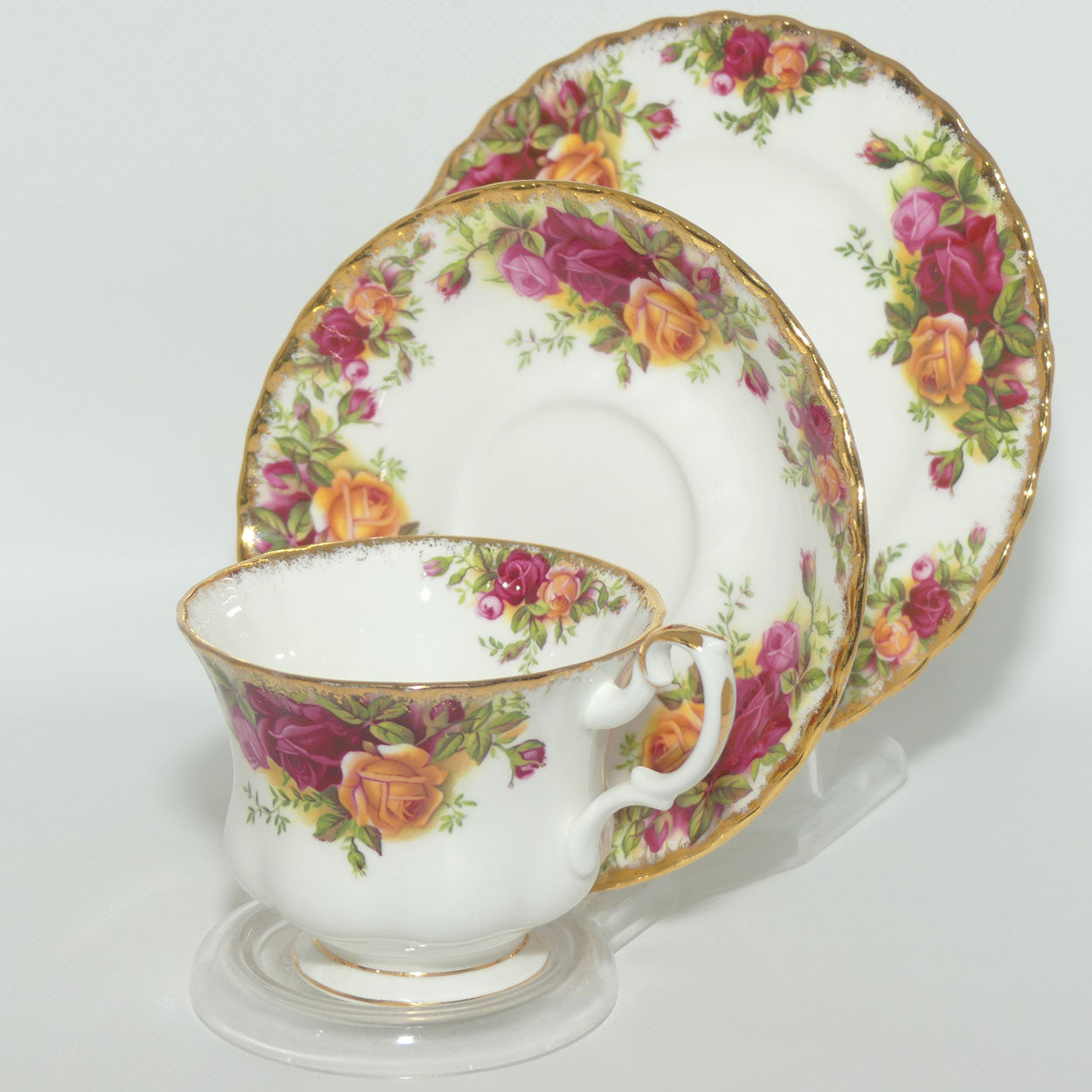 Royal Albert Bone China England Old Country Roses tea trio | Early backstamp