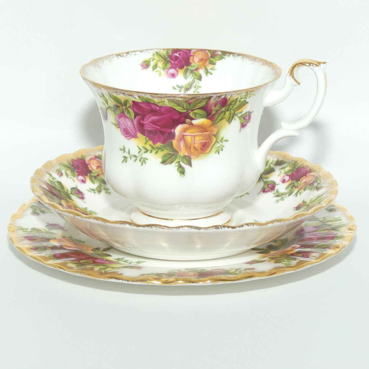 Royal Albert Bone China England Old Country Roses tea trio | Early backstamp