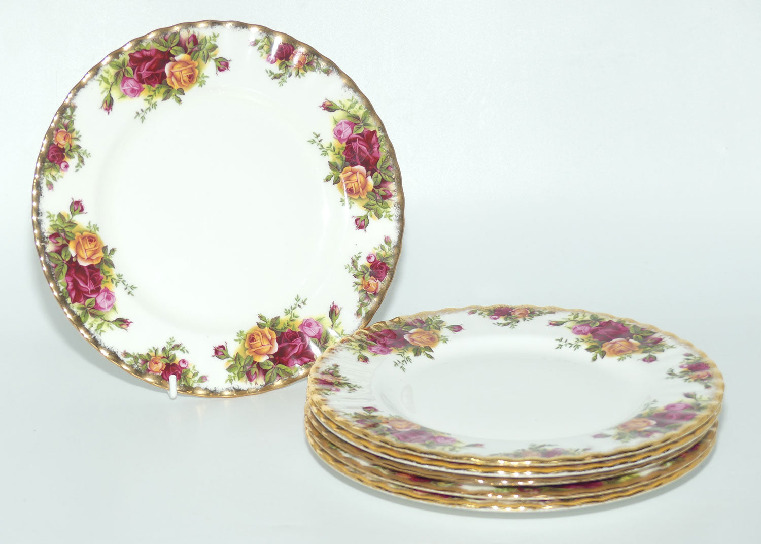 Royal Albert Bone China England Old Country Roses set of 6 salad plates | #2 | 21cm diam | early backstamp
