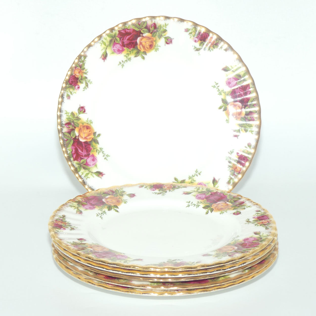Royal Albert Bone China England Old Country Roses set of 6 salad plates | #2 | 21cm diam | early backstamp