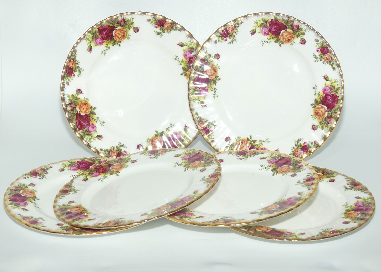 Royal Albert Bone China England Old Country Roses set of 6 salad plates | #2 | 21cm diam | early backstamp