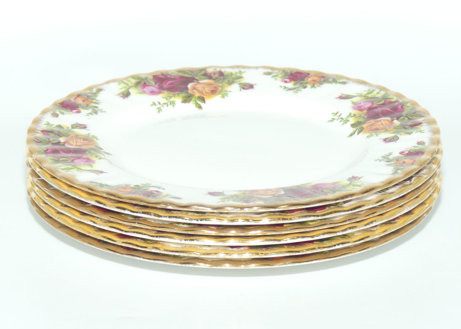 Royal Albert Bone China England Old Country Roses set of 6 salad plates | #2 | 21cm diam | early backstamp