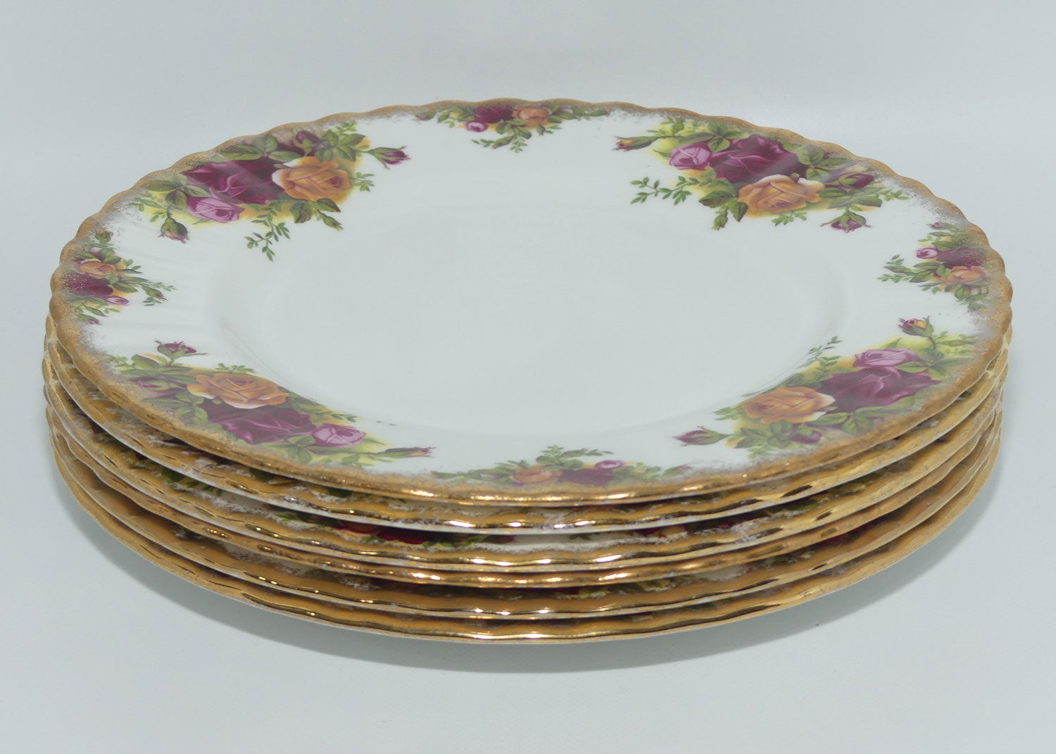 Royal Albert Bone China England Old Country Roses set of 6 entree or salad plates | 20.5cm diam | early backstamp