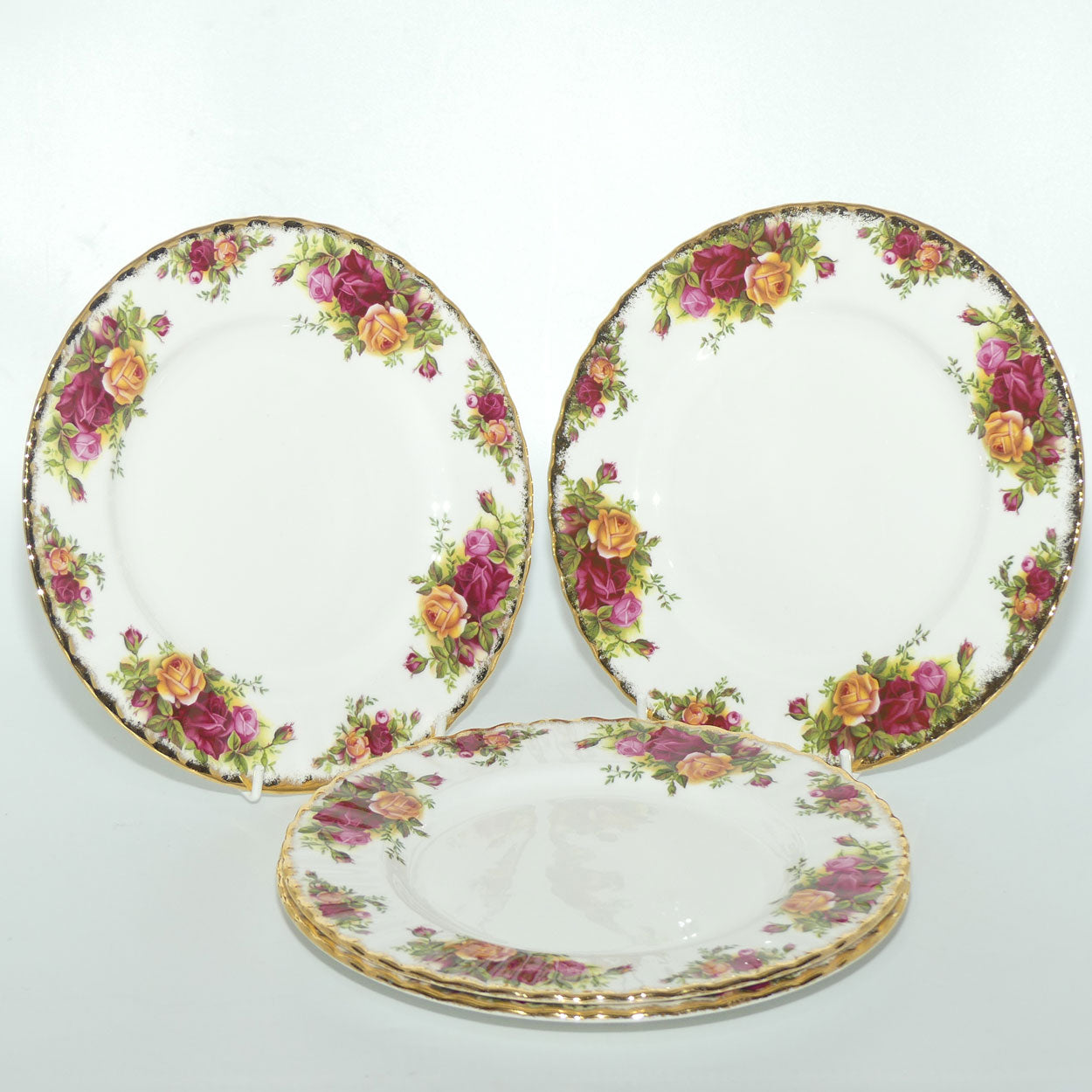 Royal Albert Bone China England Old Country Roses set of 4 entree or salad plates | 20.5cm | early backstamp