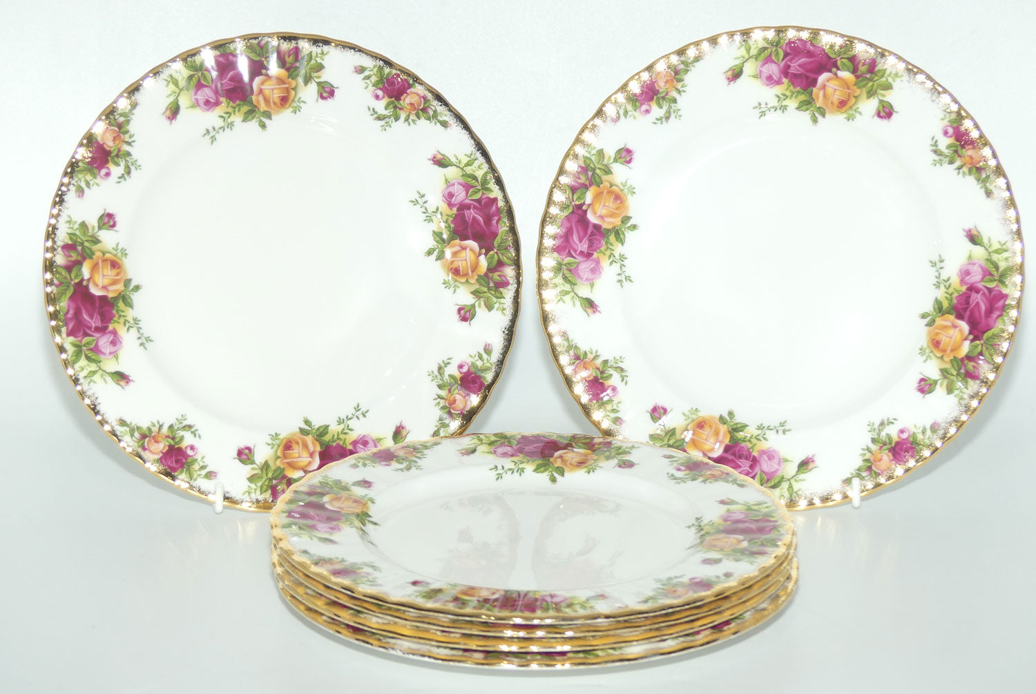 Royal Albert Bone China England Old Country Roses set of 6 Entree or Salad plates | 20.5cm diam | © 1962 Royal Albert Ltd backstamp