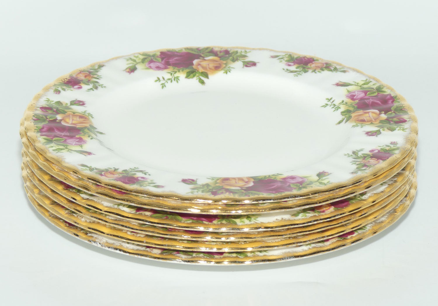 Royal Albert Bone China England Old Country Roses set of 6 Entree or Salad plates | 20.5cm diam | © 1962 Royal Albert Ltd backstamp