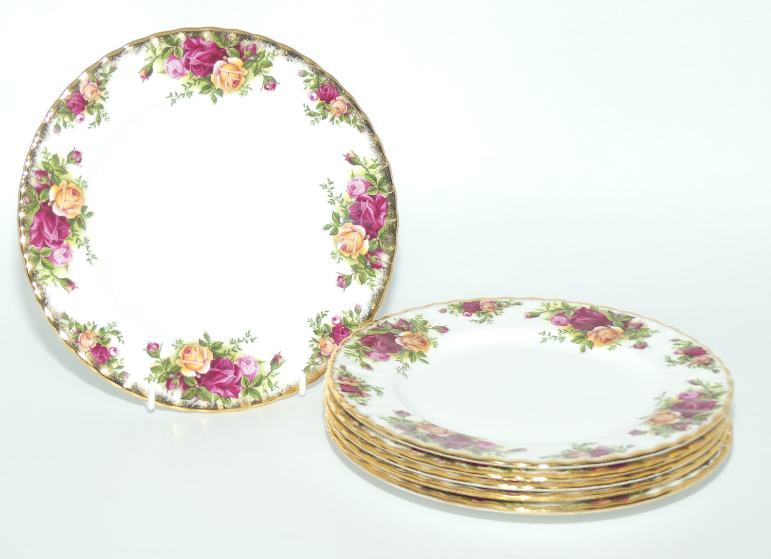 Royal Albert Bone China England Old Country Roses set of 6 Entree or Salad plates | 20.5cm | diam | #2 |© 1962 Royal Albert Ltd backstamp