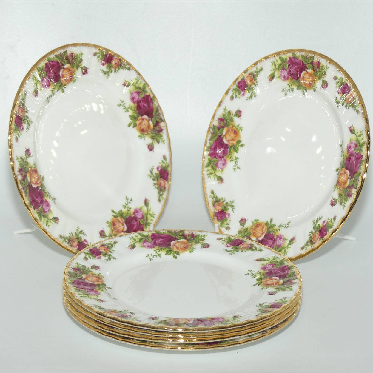 Royal Albert Bone China England Old Country Roses set of 6 Entree or Salad plates | 20.5cm | diam | #3 |© 1962 Royal Albert Ltd backstamp