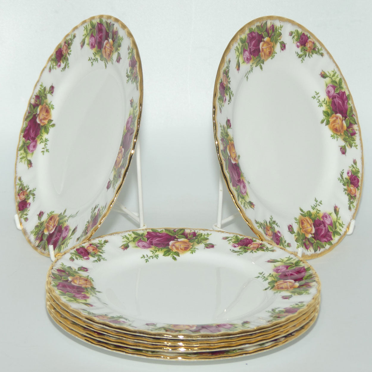 Royal Albert Bone China England Old Country Roses set of 6 Entree or Salad plates | 20.5cm | diam | #3 |© 1962 Royal Albert Ltd backstamp