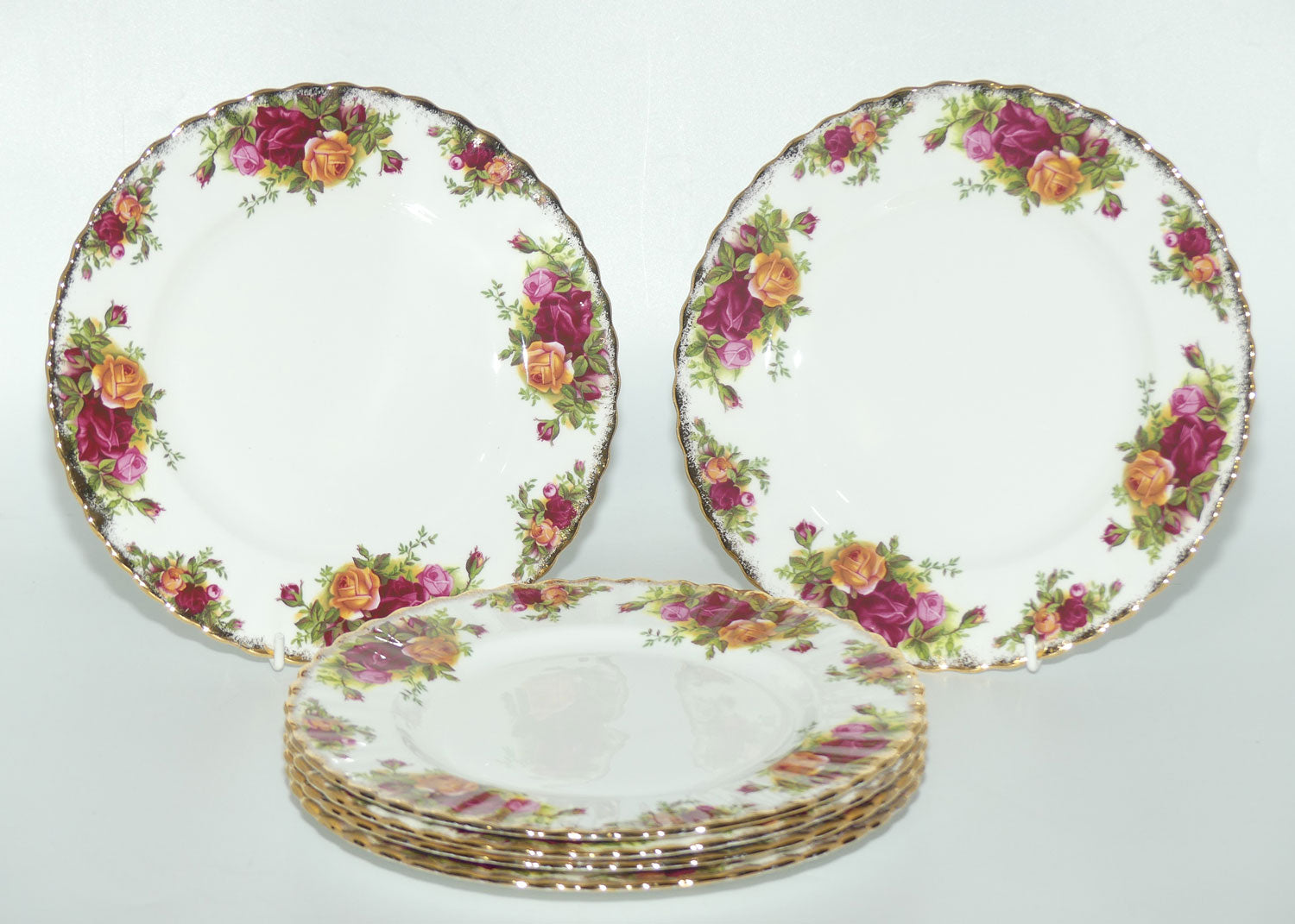 Royal Albert Bone China England Old Country Roses set of 6 entree or salad plates | 20.5cm diam | #1 | early backstamp