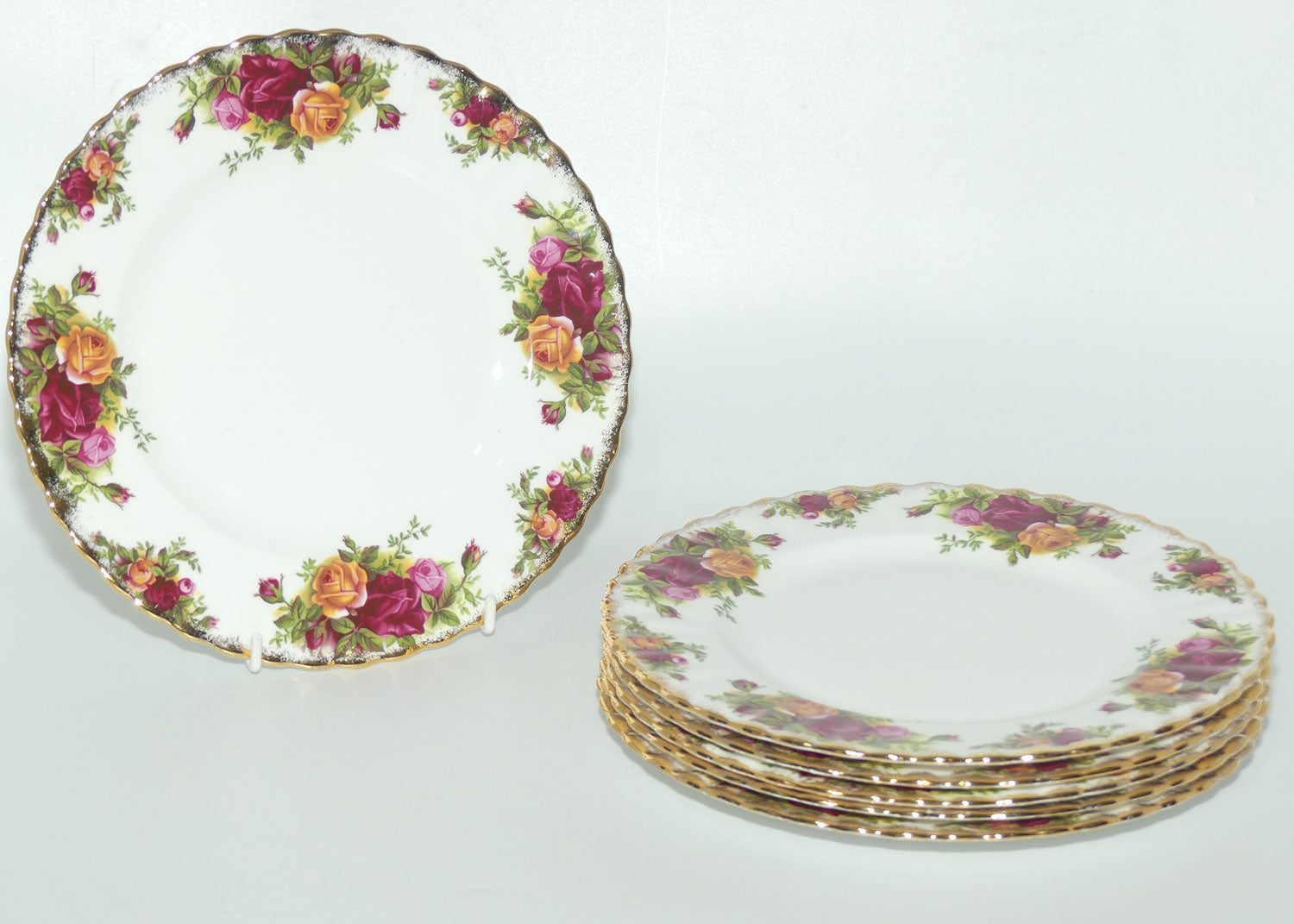Royal Albert Bone China England Old Country Roses set of 6 entree or salad plates | 20.5cm diam | #1 | early backstamp