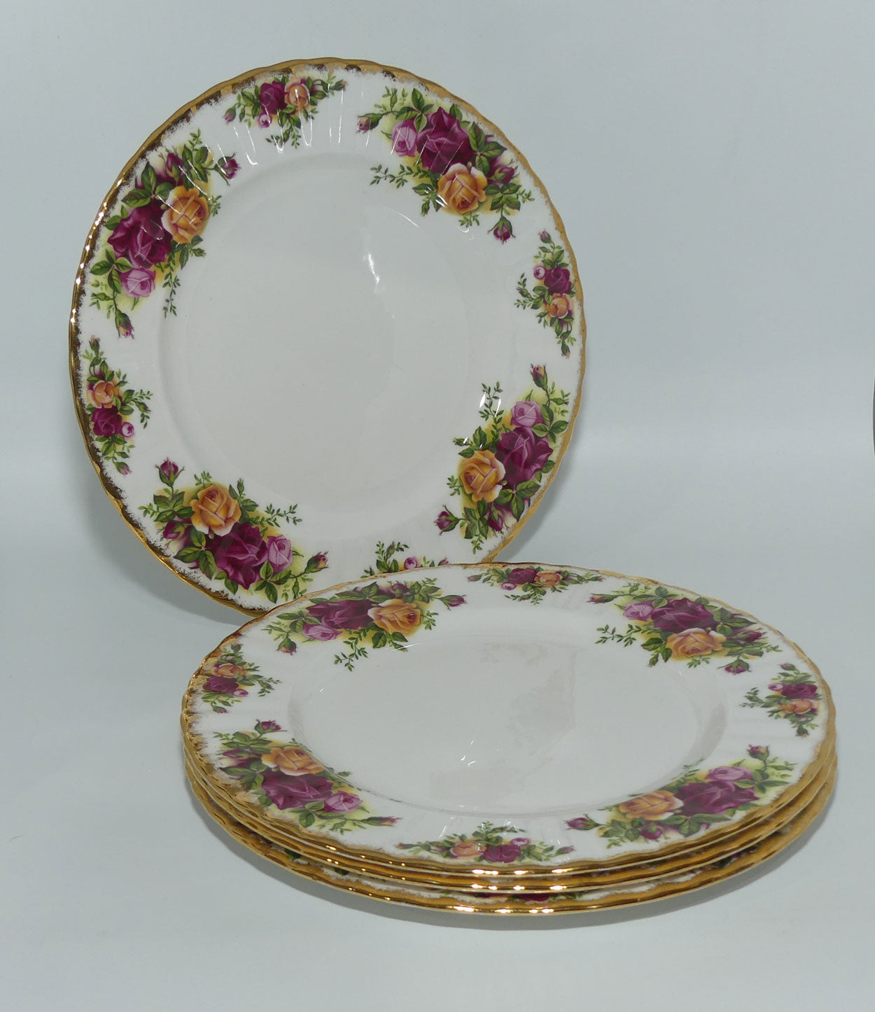 Royal Albert Bone China England Old Country Roses set of 4 entree or salad plates | 20.5cm | © 1962 Royal Albert Ltd backstamp