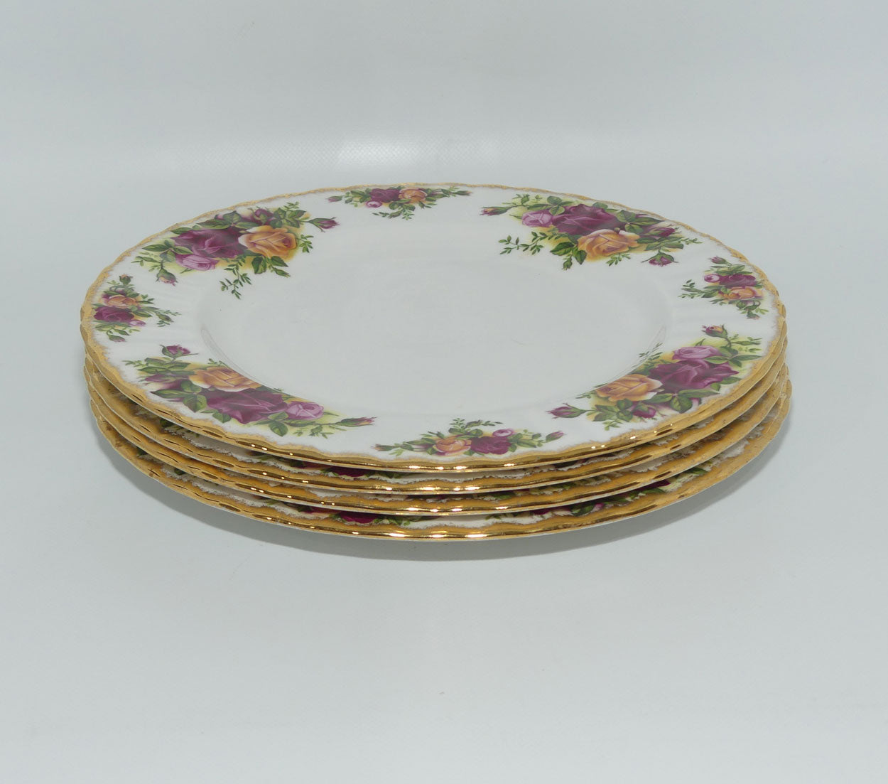 Royal Albert Bone China England Old Country Roses set of 4 entree or salad plates | 20.5cm | © 1962 Royal Albert Ltd backstamp