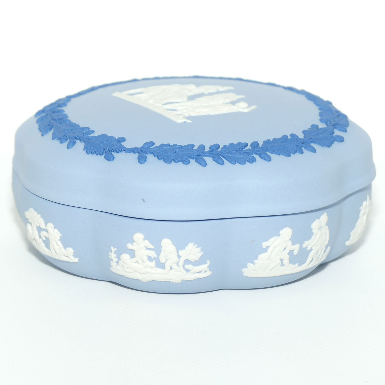 Wedgwood Jasper | Dark Blue and White on Pale Blue round shape powder bowl | 13cm diam