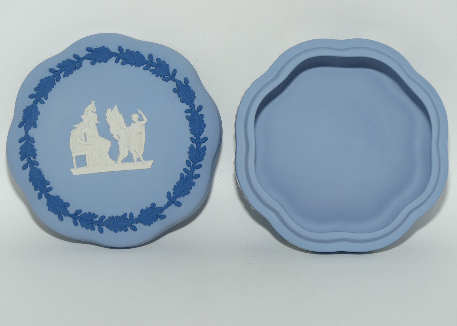 Wedgwood Jasper | Dark Blue and White on Pale Blue round shape powder bowl | 13cm diam