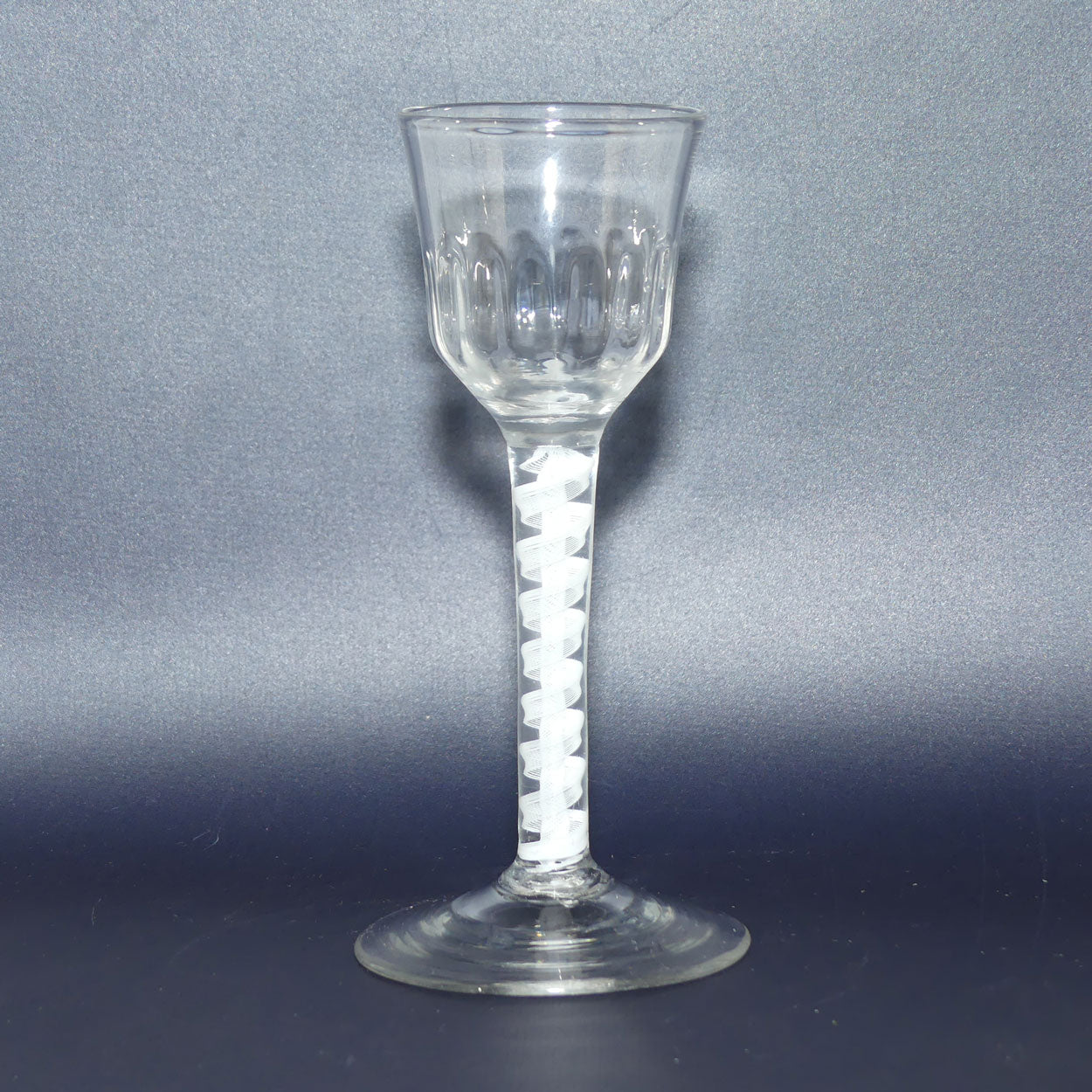 18th Century Georgian Glass with Fluted Ogee bowl and Double Series Opaque Twist | Cotton twist stem