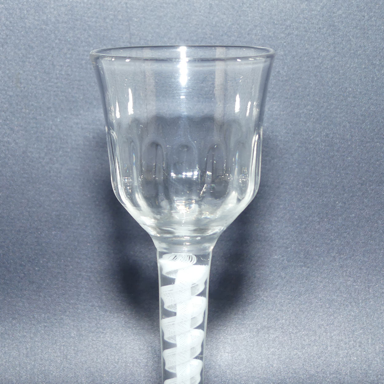 18th Century Georgian Glass with Fluted Ogee bowl and Double Series Opaque Twist | Cotton twist stem
