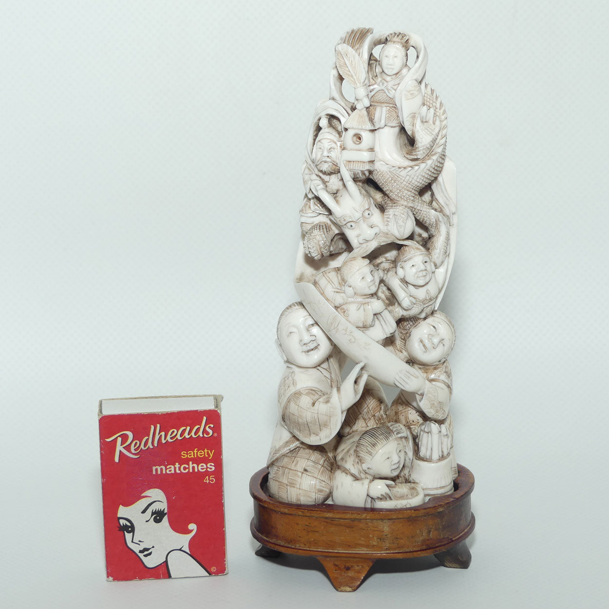 Japanese Carved Ivory Okimono figure | Many Characters and Mythical Figures | Meiji period | signed
