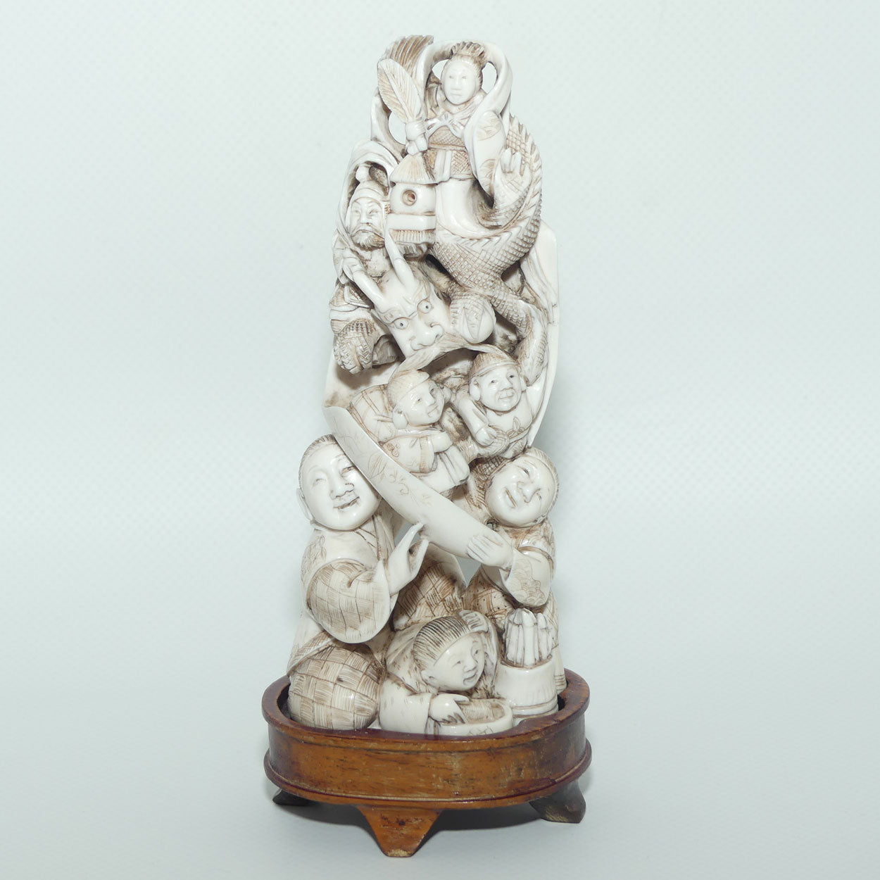 Japanese Carved Ivory Okimono figure | Many Characters and Mythical Figures | Meiji period | signed
