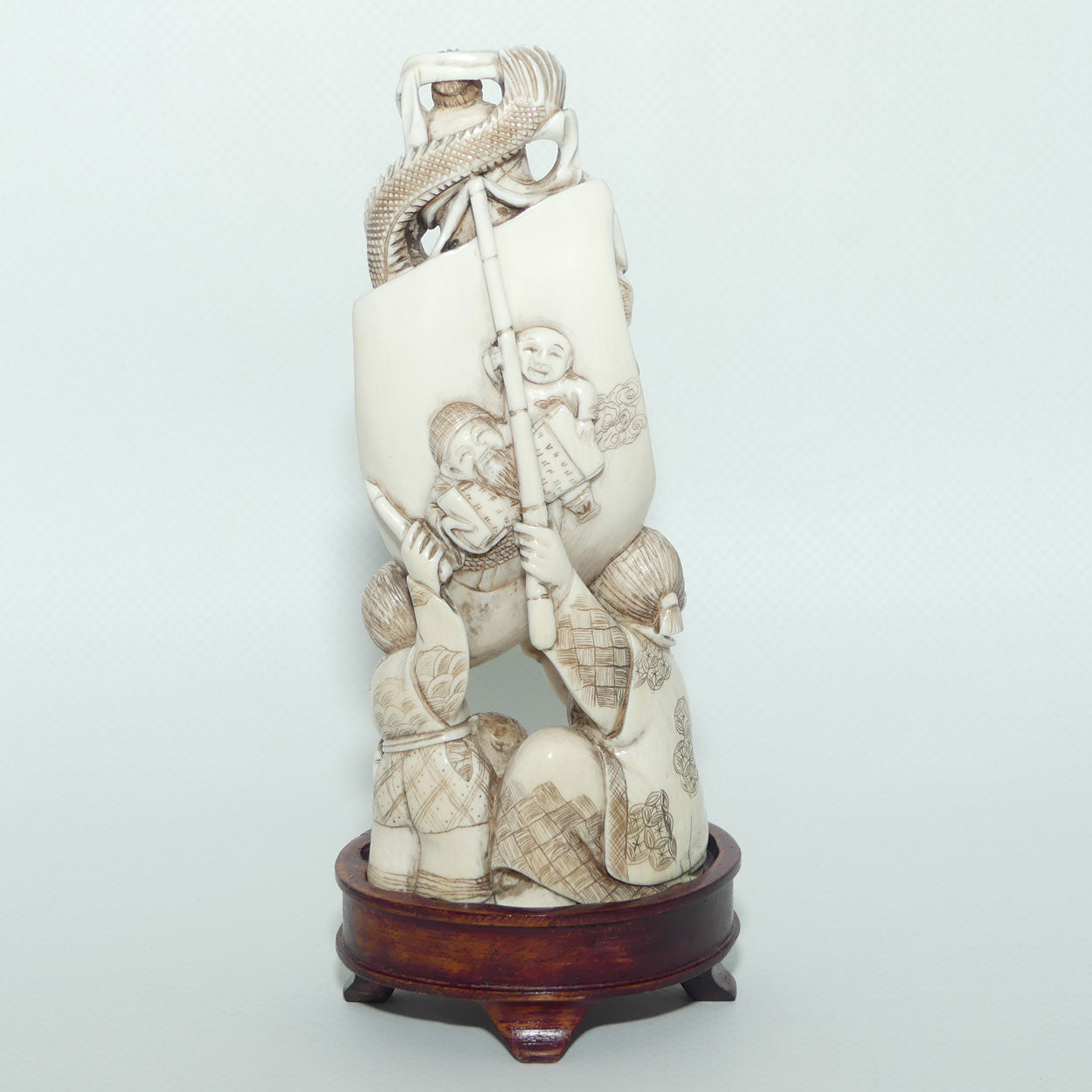 Japanese Carved Ivory Okimono figure | Many Characters and Mythical Figures | Meiji period | signed
