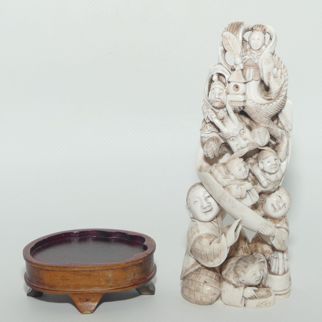 Japanese Carved Ivory Okimono figure | Many Characters and Mythical Figures | Meiji period | signed
