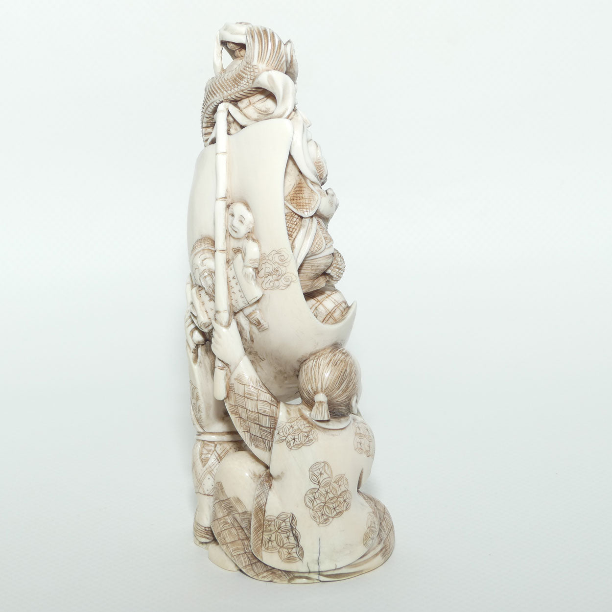 Japanese Carved Ivory Okimono figure | Many Characters and Mythical Figures | Meiji period | signed
