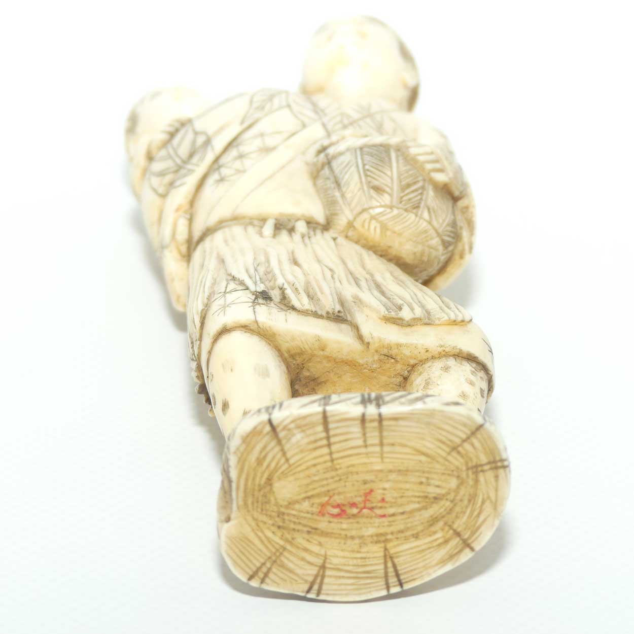 Japanese Carved Ivory Okimono figure | Father and Son Fisherman