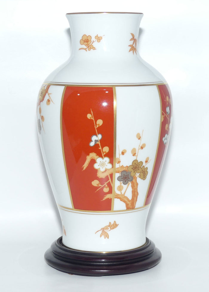 Franklin Mint | Noritake Okura Japan | Orange Red | Peach Blossom vase on stand