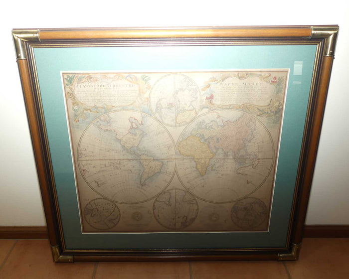 Large Framed Antiquarian Print | Planiglobii Terrestris Mappa Universalis | Artist: Johann Baptist Homann