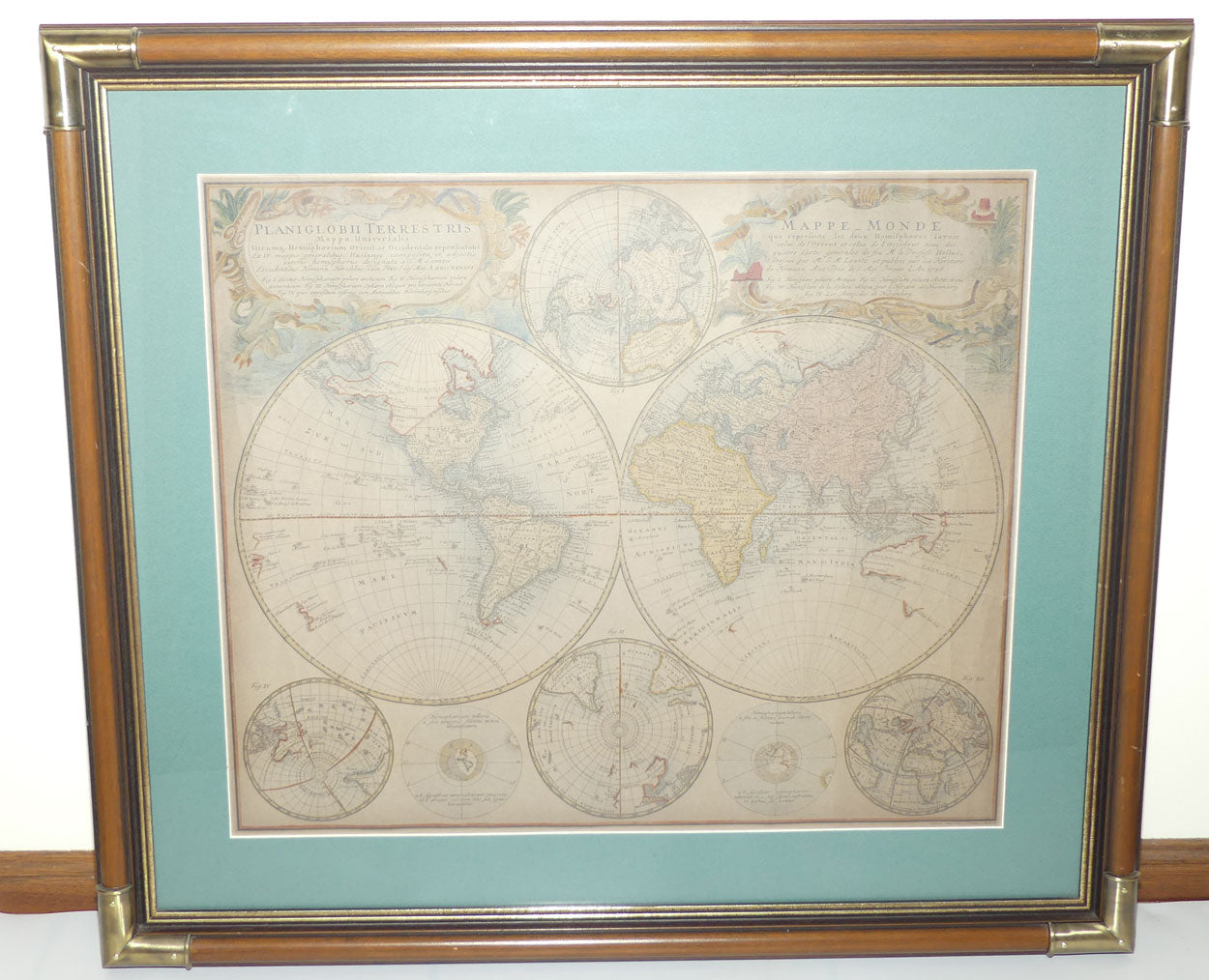 Large Framed Antiquarian Print | Planiglobii Terrestris Mappa Universalis | Artist: Johann Baptist Homann