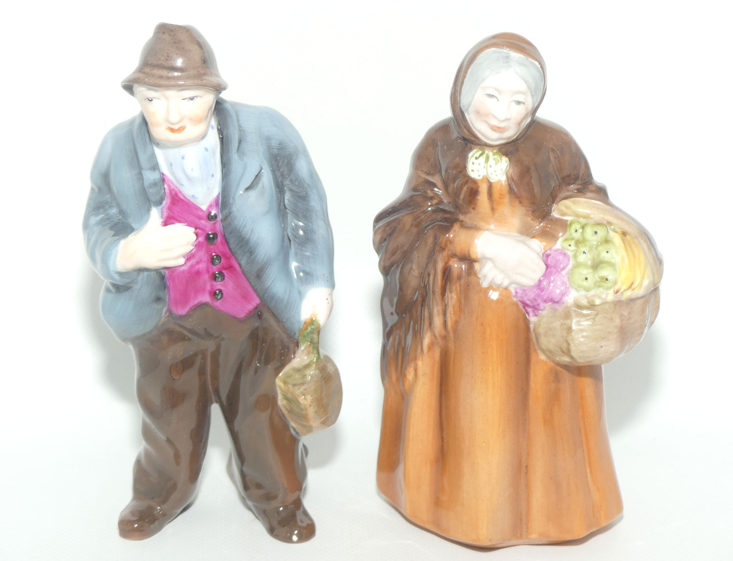 Coalport figurine pair | Tinker and Old Market Lady
