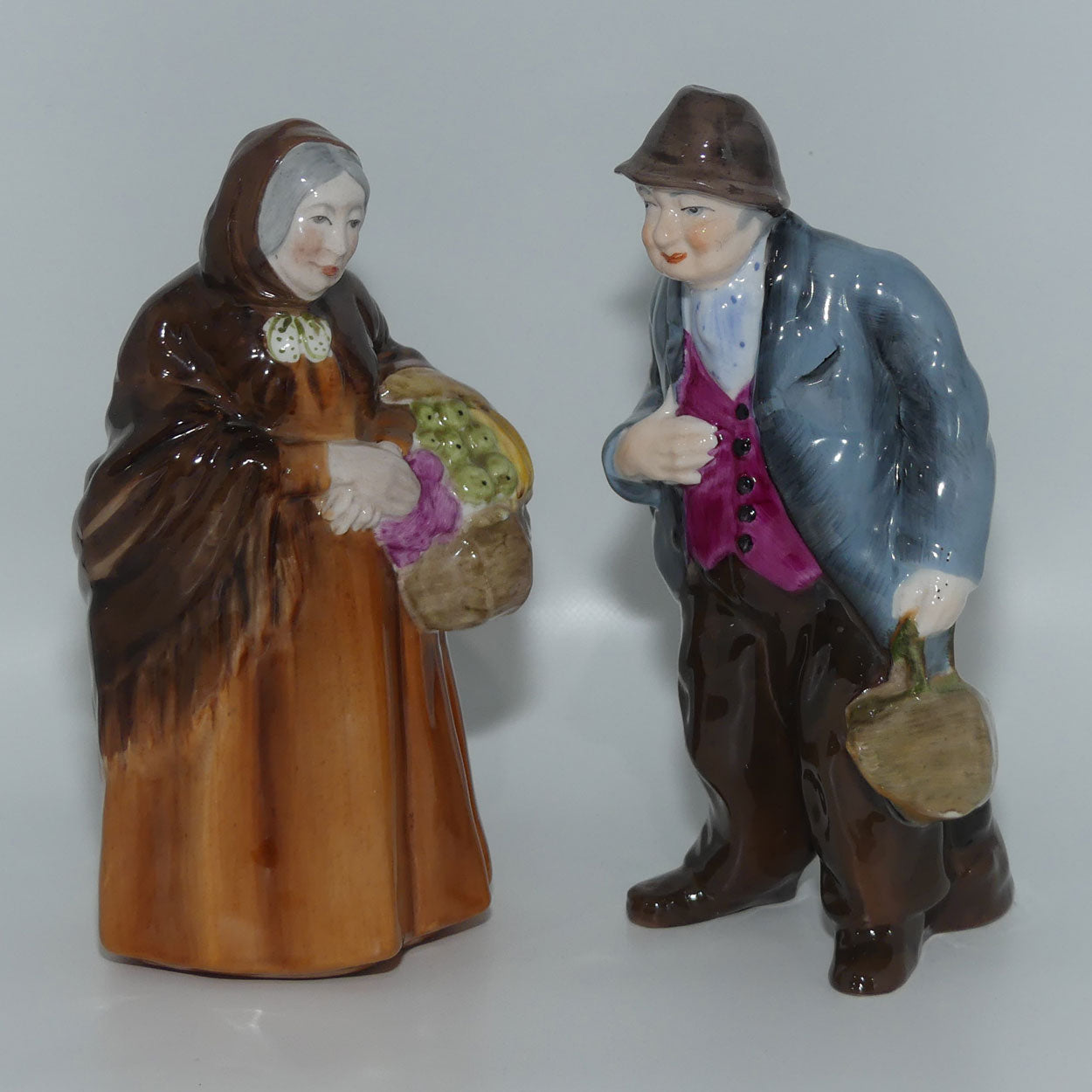 Coalport figurine pair | Old Market Lady and Tinker