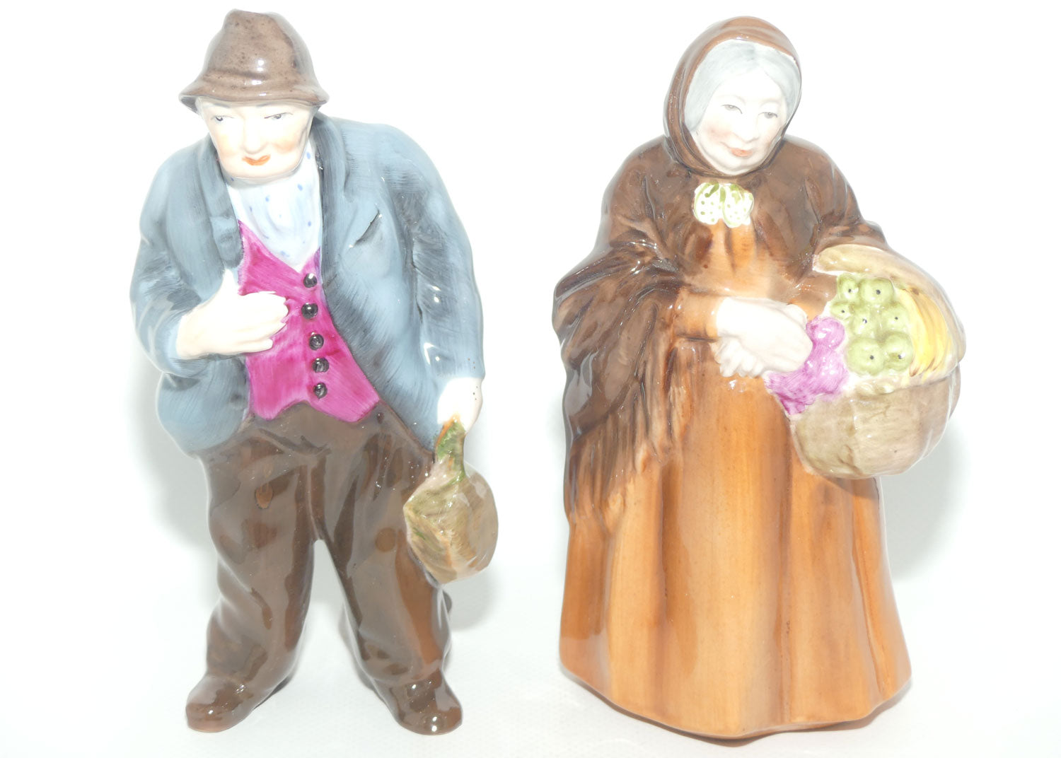 Coalport figurine pair | Tinker and Old Market Lady