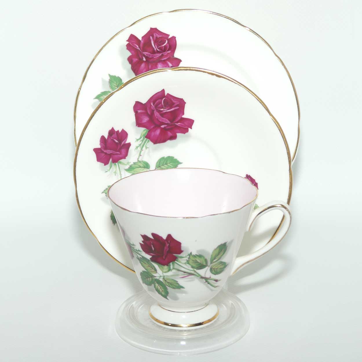 Old Royal Bone China Rich Red Rose trio