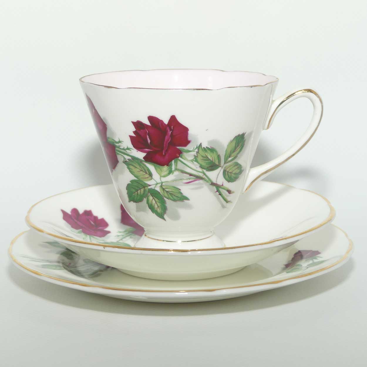 Old Royal Bone China Rich Red Rose trio