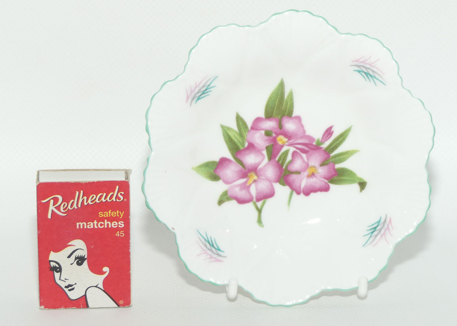 Shelley Dainty shape Oleander pattern Pale Green trim pin dish