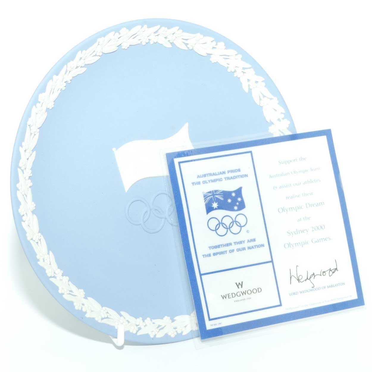Wedgwood White on Pale Blue jasper plate | Sydney 2000 | Australian Pride The Olympic Tradition plate | 17cm