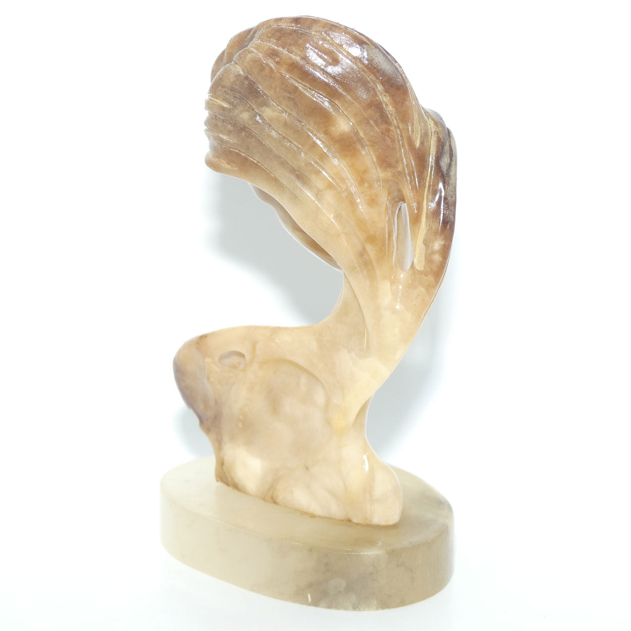 Hand Carved Caramel Onyx bust of Art Nouveau inspired Lady