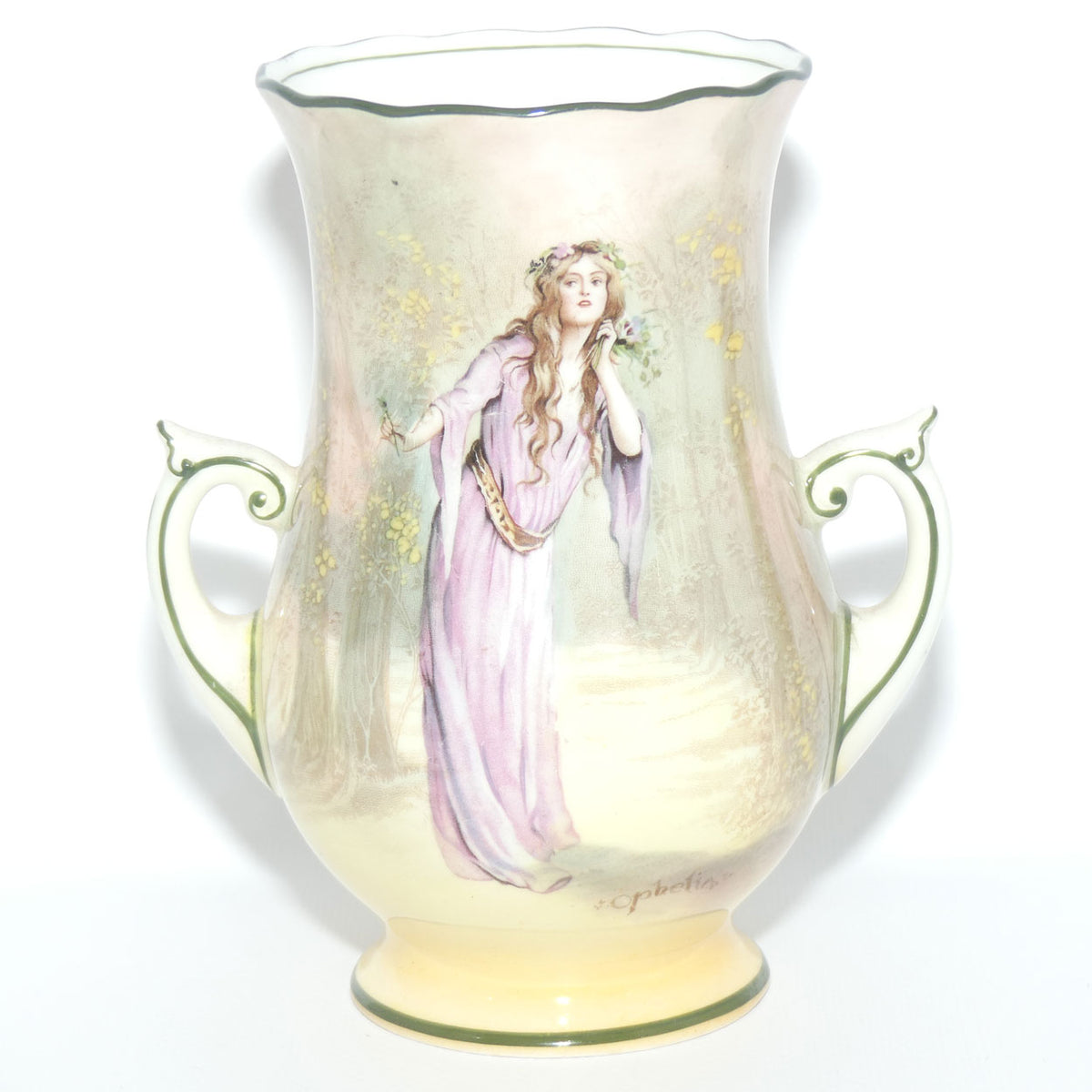 Royal Doulton Shakespearean Ophelia twin handle vase E7267