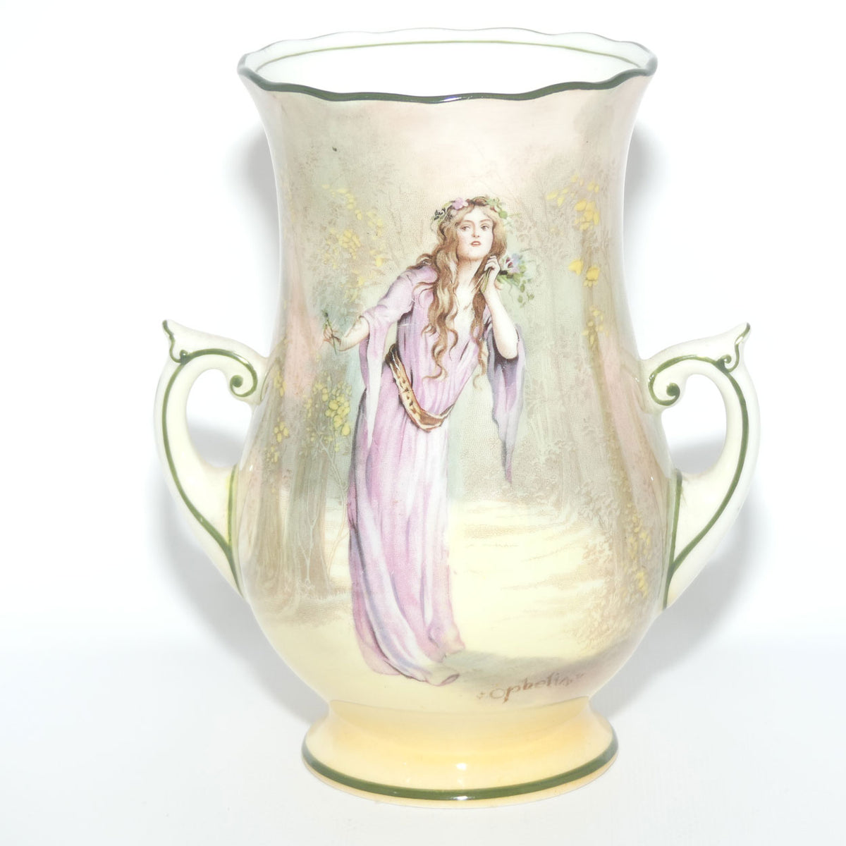 Royal Doulton Shakespearean Ophelia twin handle vase E7267