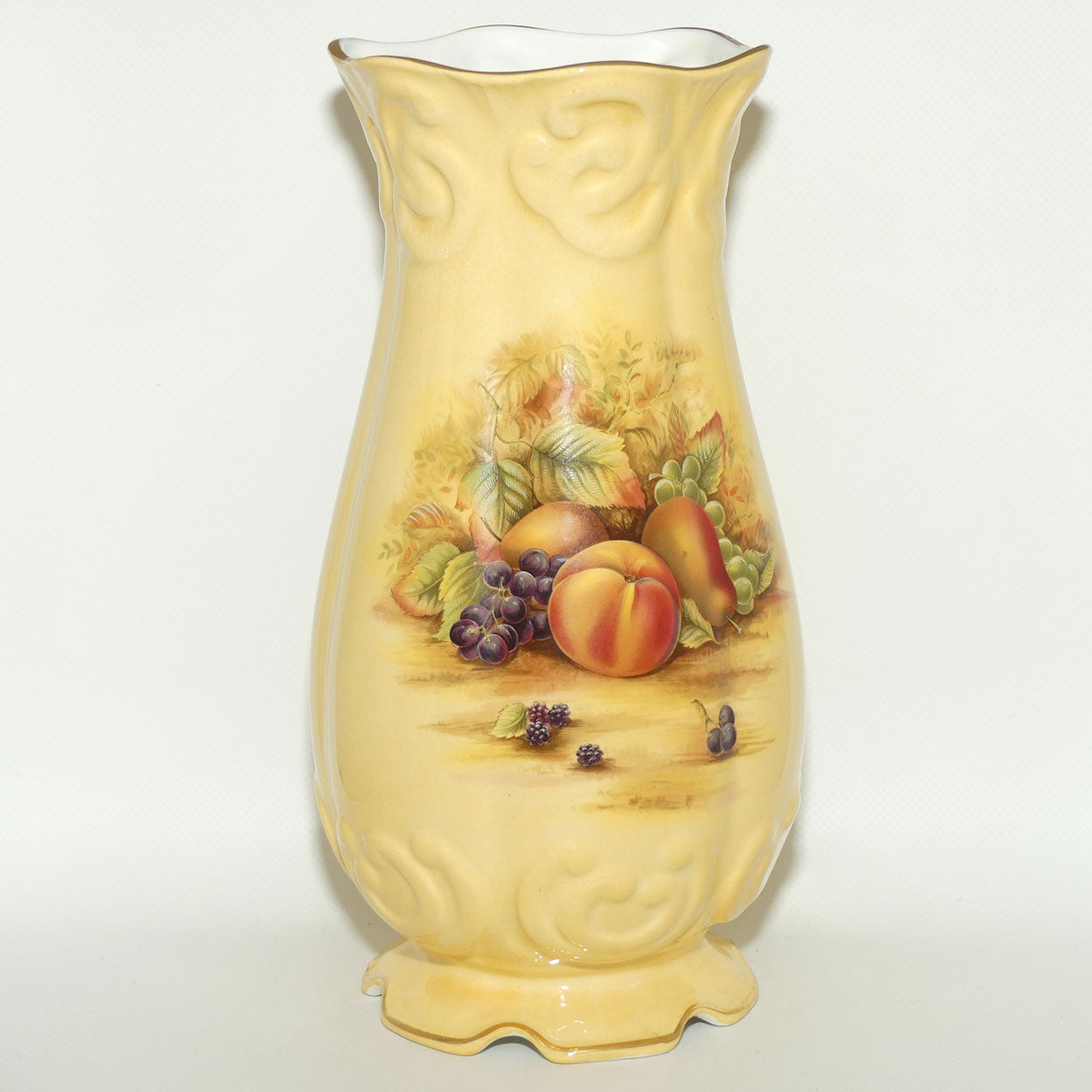 Aynsley Orchard Gold tall bulbous shape footed base vase | 27cm tall