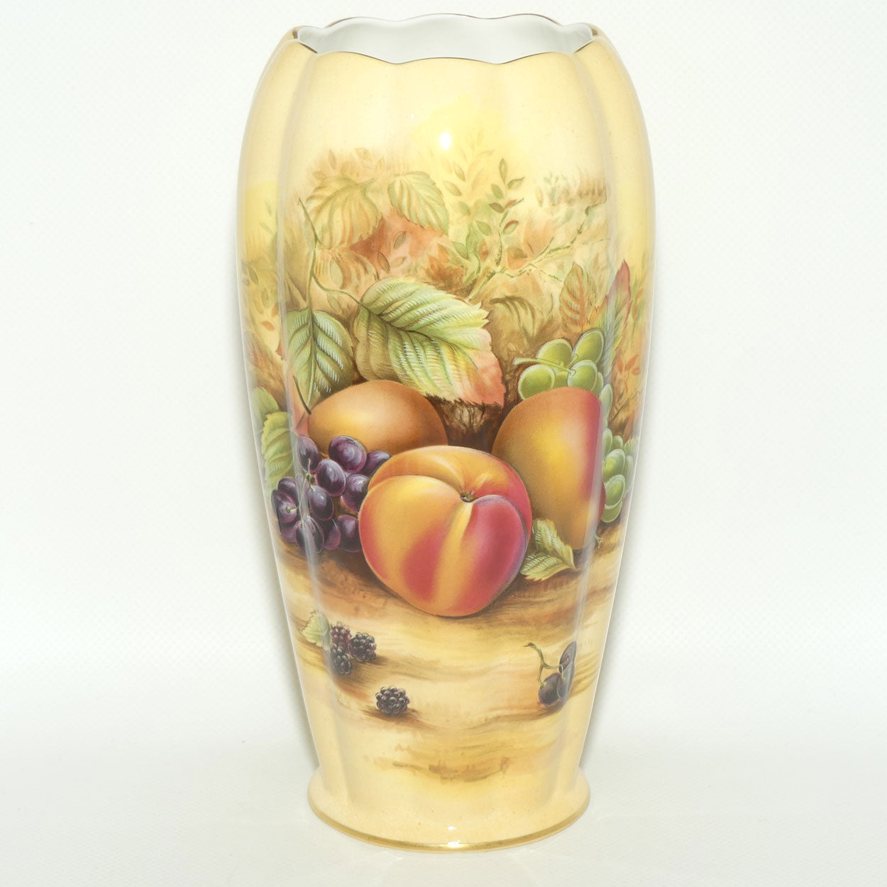 Aynsley Orchard Gold tall ribbed cylindrical vase | 23cm tall