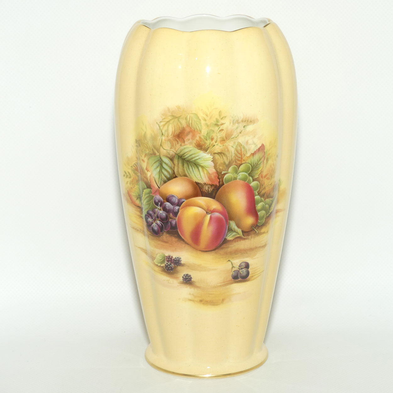 Aynsley Orchard Gold tall ribbed cylindrical vase | 23cm tall