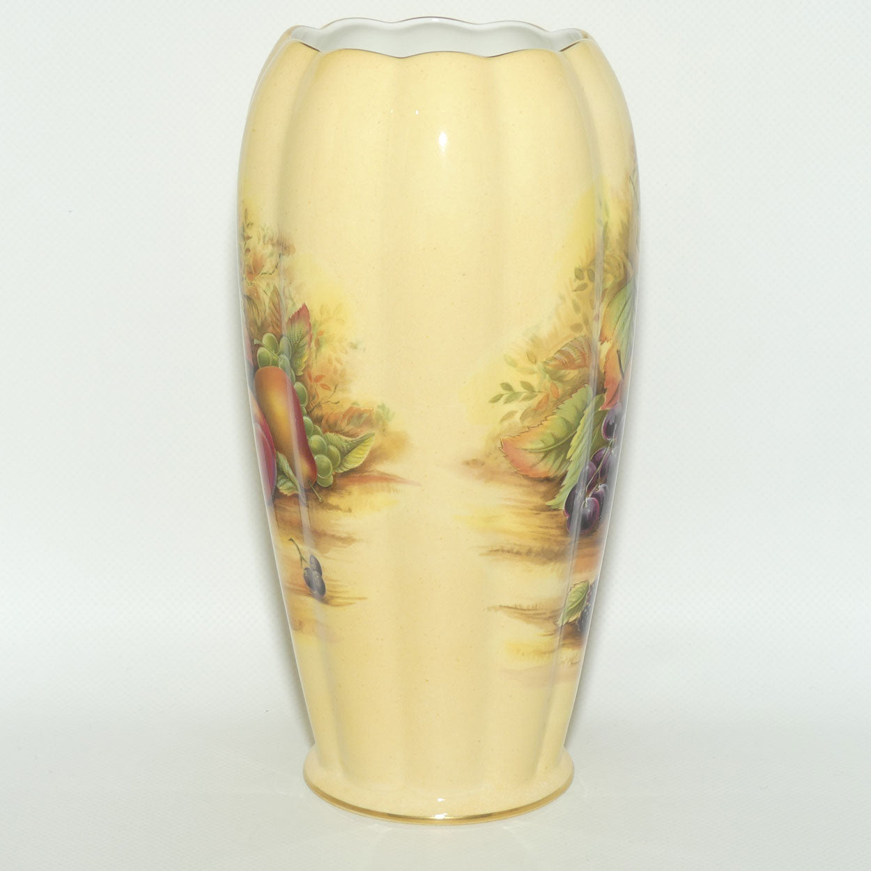 Aynsley Orchard Gold tall ribbed cylindrical vase | 23cm tall